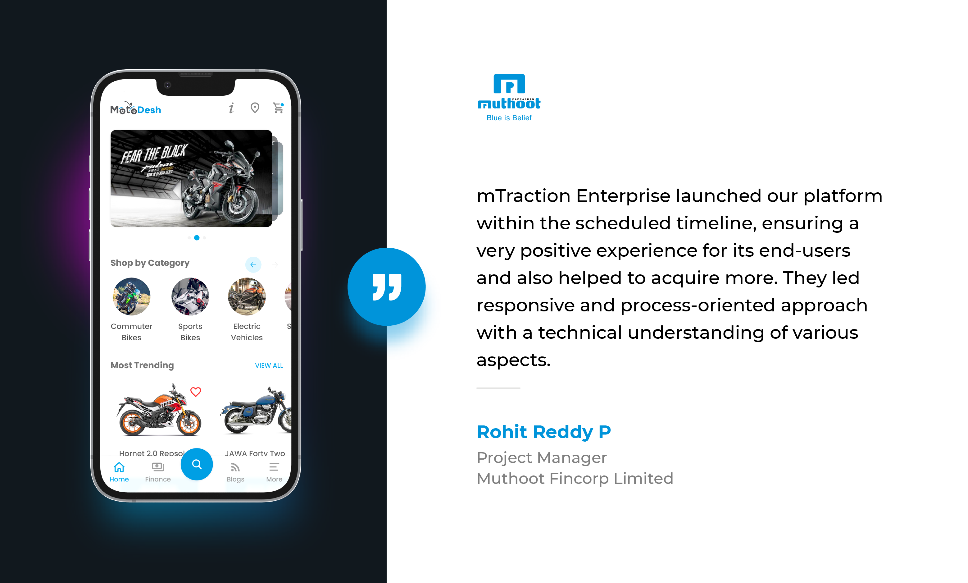 Muthoot Fincorp client testimonial for mTraction Enterprise