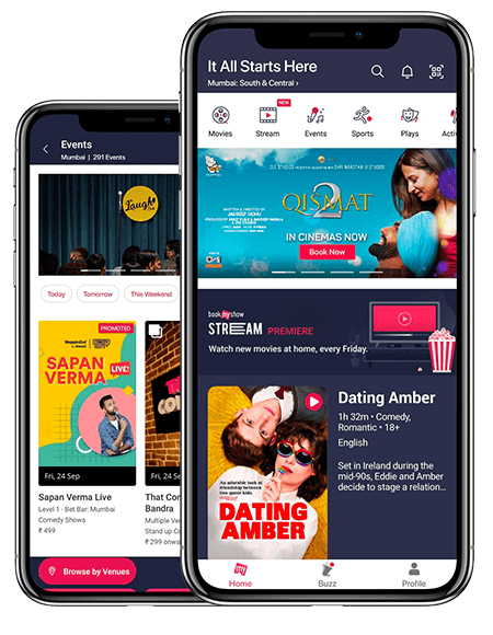 mobile screen of bookmyshow ticket booking app